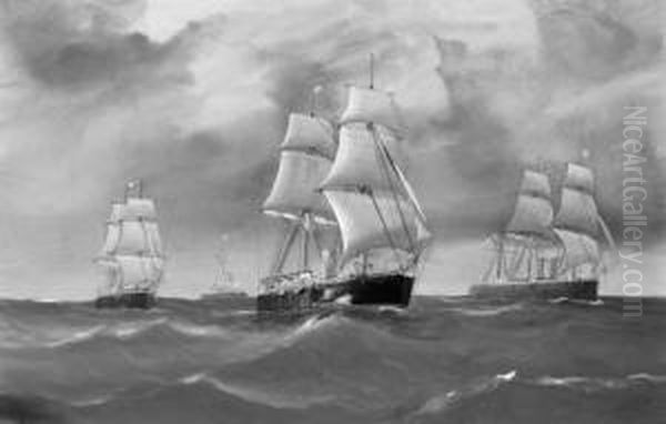 A Squadron Of The Black Fleet At Sea Oil Painting by Atributed To A. De Simone