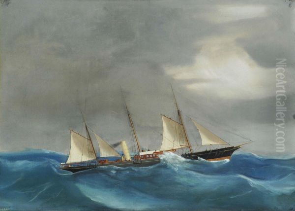 Ritrattodello Steam Yacht Oil Painting by Antonio de Simone