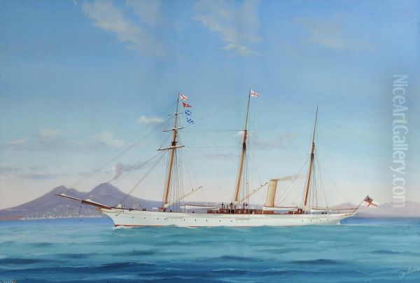 Ritrattodello Steam Yacht Fedora Al Largo Di Napoli Oil Painting by Antonio de Simone