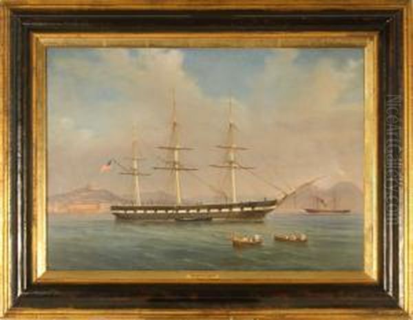 An American Ship In The Bay Of Naples Oil Painting by de Simone Tommaso