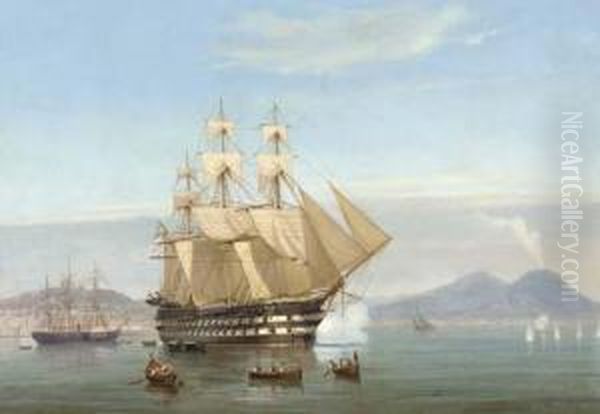 H.m.s. Exmouth Signalling Her Arrival At Naples Oil Painting by de Simone Tommaso