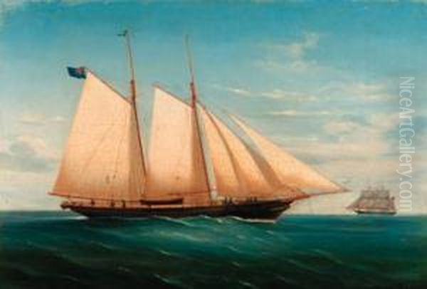 A Schooner Of The Royal Thames 
Yacht Club At Sea; And A Schooner Ofthe Royal Thames Yacht Club In A 
Heavy Swell Oil Painting by de Simone Tommaso