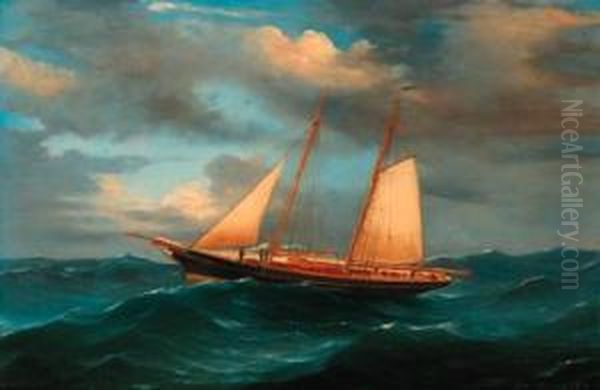 A Royal Thames Yacht Club Schooner Under Reduced Rig Oil Painting by de Simone Tommaso