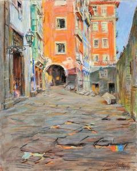 Trecho Da Ribeira Do Porto Oil Painting by Jose Julio de Souza-Pinto