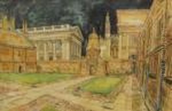 Caius College (cambridge) Oil Painting by Jose Julio de Souza-Pinto