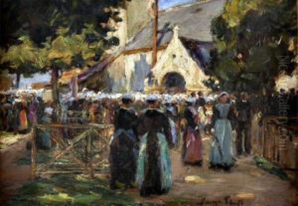 Figuras Na Aldeia Oil Painting by Jose Julio de Souza-Pinto