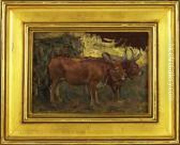 Paisagem Com Vacas Oil Painting by Jose Julio de Souza-Pinto