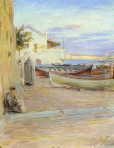 Barque De Peche Cassaro Oil Painting by Jose Julio de Souza-Pinto