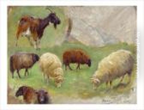 Moutons Et Chevres Oil Painting by Jose Julio de Souza-Pinto