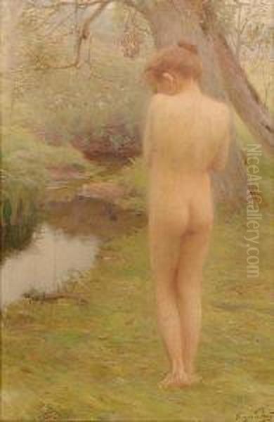 The Bather Oil Painting by Jose Julio de Souza-Pinto