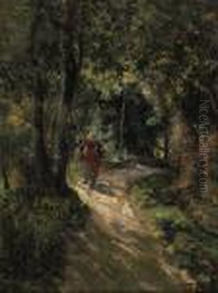 Figura Nel Bosco 1901 Oil Painting by Vincenzo De Stefani