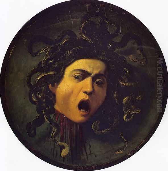 Medusa, painted on a leather jousting shield, c.1596-98 Oil Painting by Caravaggio