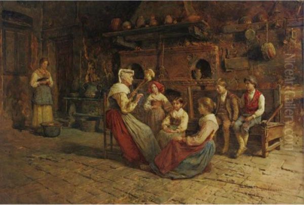 Listening To Grandma's Stories Oil Painting by Publio Tommasi