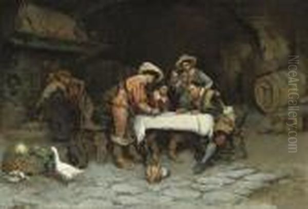 A Game Of Dice In The Tavern Oil Painting by Publio Tommasi