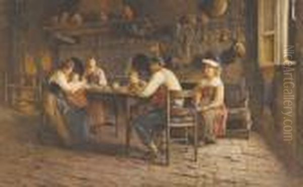 Interior Scene (family Meal) Oil Painting by Publio Tommasi