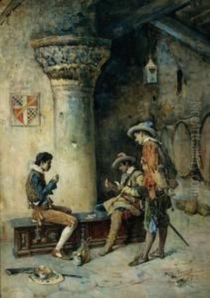 The Card Game 1883 Oil Painting by Publio Tommasi