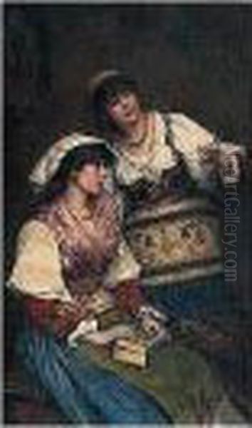 Due Giovane (two Young Women) Oil Painting by Publio Tommasi