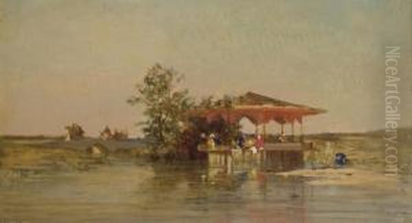 Kiosque Au Bord De L'eau En Turquie Oil Painting by Charles Emile Vacher De Tournemine