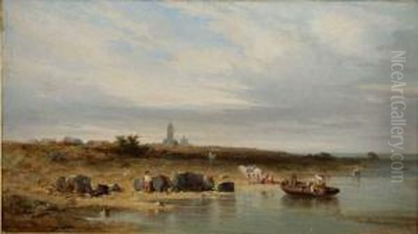 Bord De Mer Pres De L'eglise Du Bourg De Batz Oil Painting by Charles Emile Vacher De Tournemine