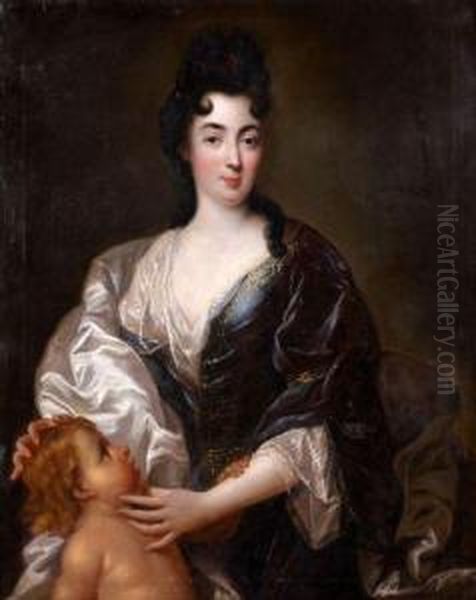 Portrait D'une Femme De Qualite Avec Un Putto Oil Painting by Francois de Troy