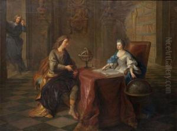 Nicolas De Malezieu Enseignant L'astronomie A La Duchesse Dumaine Oil Painting by Francois de Troy