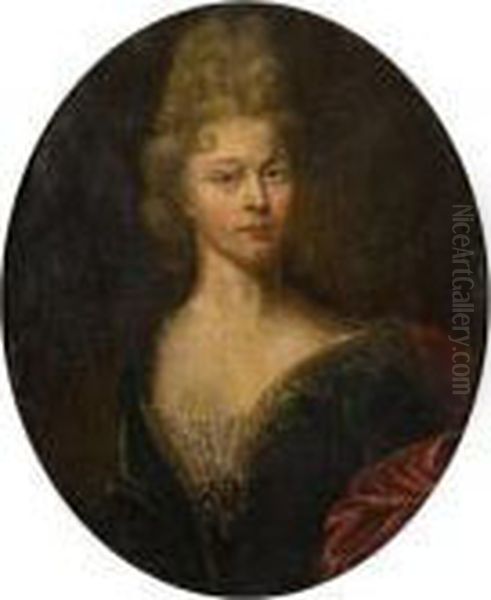 Portrait De Jeune Femme A La 
Robe Bleue Et A La Draperie Rouge Et Portrait De Gentilhomme Oil Painting by Francois de Troy