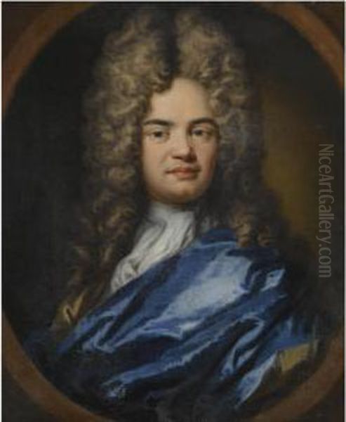 Portrait Of A Gentleman, Head And Shoulders, Wearing A Blue Silksash Oil Painting by Francois de Troy