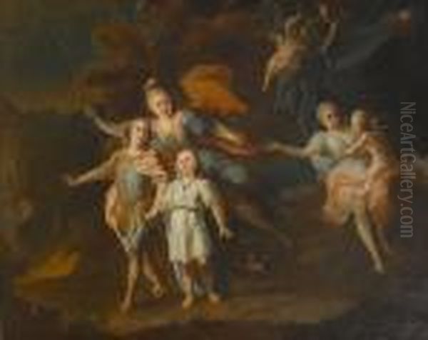 An Allegorical Portrait With Athene Bestowing Wisdom On Three Noble Children Oil Painting by Francois de Troy