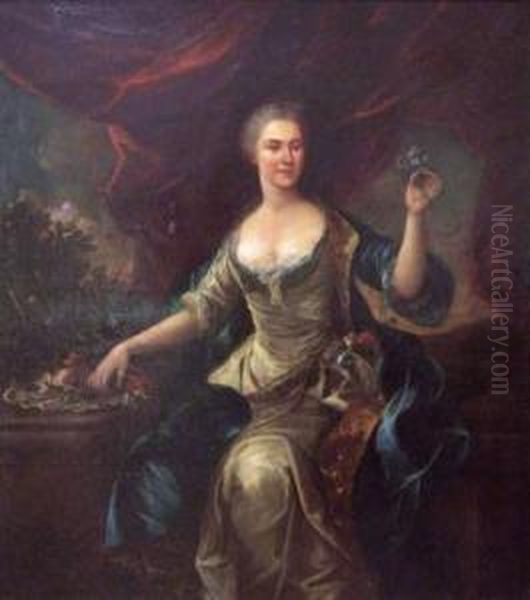 Portrait De Femme Tenant Une Fleur. Oil Painting by Francois de Troy