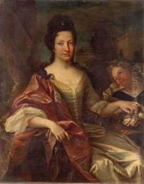 Portrait Presume De La Baronne De Magnanville Tenant Une Rose Oil Painting by Francois de Troy