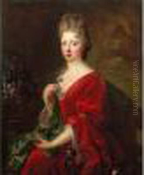 Portrait De Jeune Femme Tenant Une Jacinthe Sauvage Oil Painting by Francois de Troy