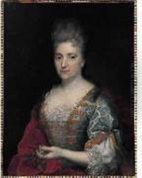 Portrait De Femme Tenant Une Branche D'eglantine Oil Painting by Francois de Troy