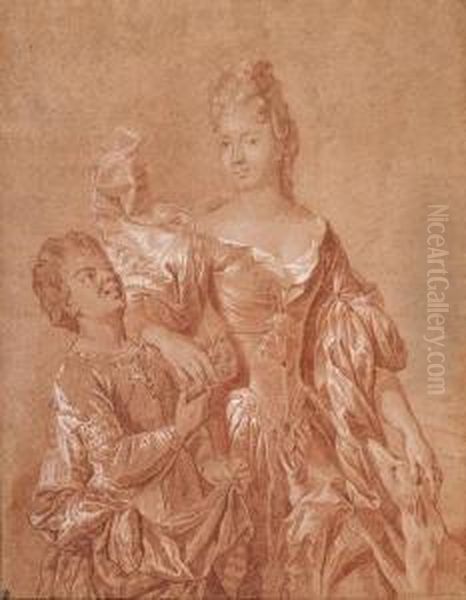 Portrait D'une Dame De Trois Quarts Et De Sa Suivante Oil Painting by Francois de Troy