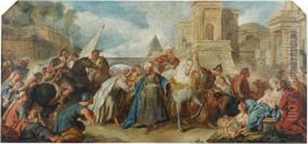 The Triumph Of Mordecai Oil Painting by Jean Francois de Troy