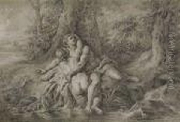 Salmace Enlassant Hermaphrodite Au Bain Dans Un Paysage Oil Painting by Jean Francois de Troy