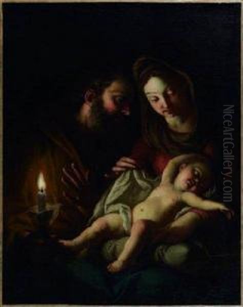 Saint Joseph Et La Vierge Veillant L'enfant Jesus Endormi A Lalueur D'une Bougie Oil Painting by Jean Francois de Troy