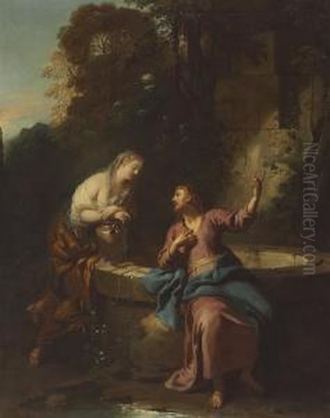 Christ With The Woman Of Samaria Oil Painting by Jean Francois de Troy