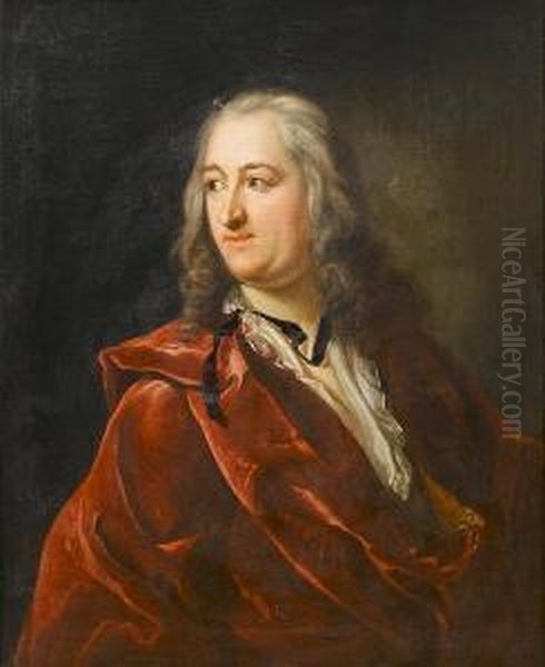 Portrait Of A Gentleman, Half-length, In Crimson Robes With A White Chemise Oil Painting by Jean Francois de Troy