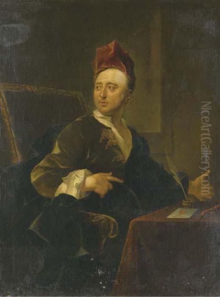 Portrait D'homme Au Turban A Son Bureau Oil Painting by Jean Francois de Troy