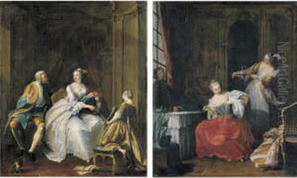 Salon Interiors With Figures Oil Painting by Jean Francois de Troy