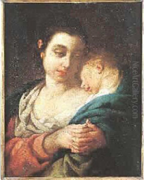 . Femme Avec Son Enfant. Toile Oil Painting by Jean Francois de Troy