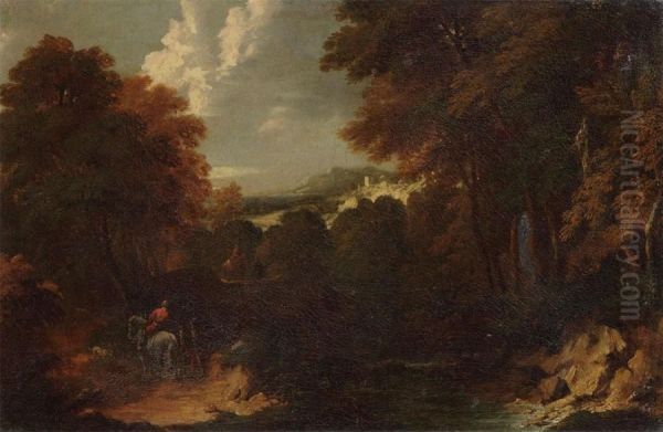 Attributed Wooded Landscape With Horsemen Oil Painting by Lodewijk De Vadder