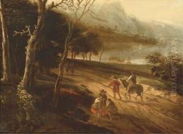 A River Landscape With Travellers On A Road Oil Painting by Lodewijk De Vadder