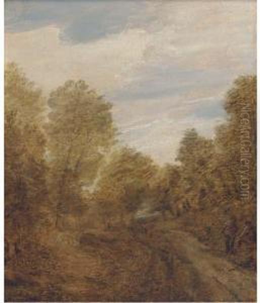 A Wooded Landscape With Figures On A Track Oil Painting by Lodewijk De Vadder