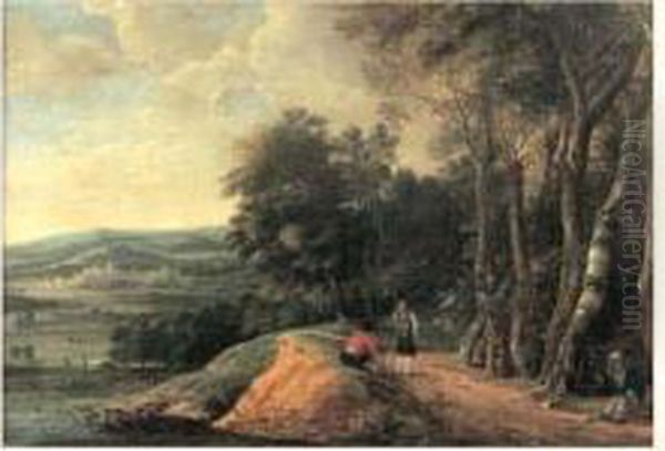 Paysage Aux Promeneurs Oil Painting by Lodewijk De Vadder