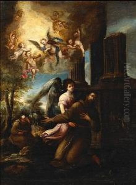 St. Francis In The Arms Of An Angel Oil Painting by Juan De Valdes Leal