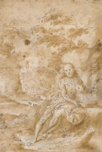 Saint John The Baptist Seated In A Landscape Oil Painting by Juan De Valdes Leal