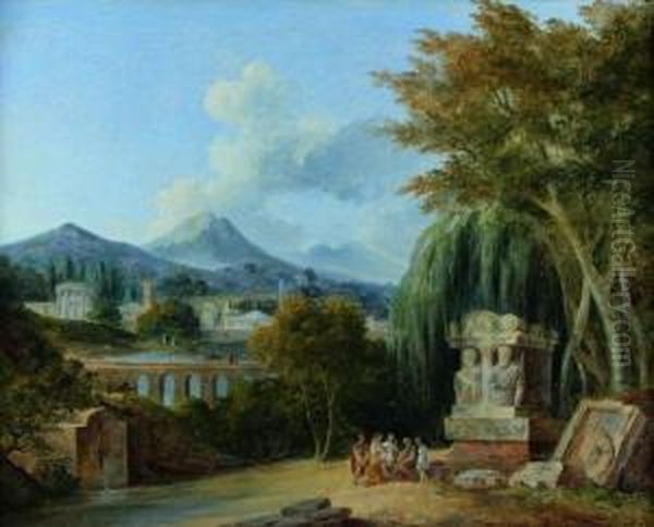 Monuments Antiques Dans Un Paysage Anime De Personnages Oil Painting by Pierre-Henri de Valenciennes