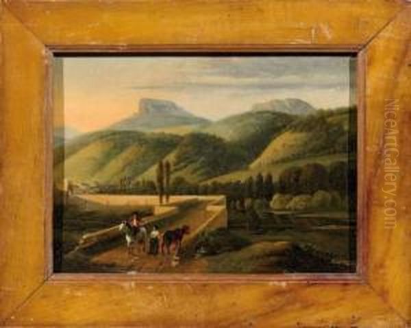 Paysage D'italie Anime Pres De L'etna. Oil Painting by Pierre-Henri de Valenciennes