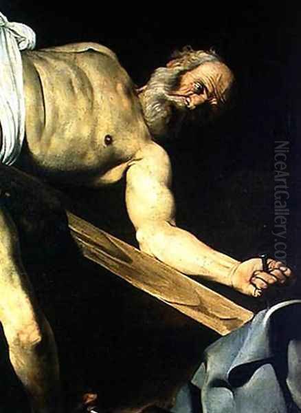 The Crucifixion of St. Peter, detail of St. Peter, 1600-01 Oil Painting by Caravaggio